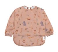Yum Yum's Baby Coverall Silicone Weaning Bib - Waterproof, Easy Clean & Comfortable - Long Sleeve Bib for 6-12 Months - Multi-Functional Toddler Apron for Mess-Free Feeding - Safari Animals in Pink