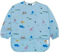 Yum Yum's Baby Coverall Silicone Weaning Bib - Waterproof, Easy Clean & Comfortable - Long Sleeve Bib for 6-12 Months - Multi-Functional Toddler Apron for Mess-Free Feeding - Safari Animals in Blue