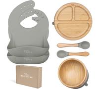 Yum Yum's Set of 6, Baby Feeding Set, Baby Plates with Suction, Bamboo Plates, Baby Bowl & Wooden Spoons | Baby Weaning Set, Suction Bowl and Baby Plate,Baby weaning Bibs, Bamboo Weaning Set for Kids