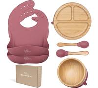 Yum Yum's Set of 6, Baby Feeding Set, Baby Plates with Suction, Bamboo Plates, Baby Bowl & Wooden Spoons | Baby Weaning Set, Suction Bowl and Baby Plate,Baby weaning Bibs, Bamboo Weaning Set for Kids
