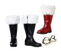YUMALI Cosplay Santa Claus Boots with 1 Pair Metal Bell Medieval Plush Shoe Mouth Faux Leather Snow Boot Shoes for Christmas (41,Red)