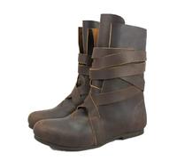 YUMALI Medieval Shoes Renaissance Flat Bottomed PU Leather Knight Boots Large Size Cosplay Pirate Ankle Boots for Men Women (Brown,48)