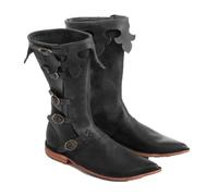 YUMALI Medieval Shoes Viking Flat Bottom PU Leather Knight Boots Renaissance Pointed Toe Pirate Boots for Carnival Cosplay (Black,45)