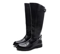 YUMALI Men Equestrian Boots, Steampunk Fashion Leather Riding Long Shoes for Outdoor Countryside (Black,42)