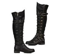 YUMALI Steampunk Boots, Medieval Retro PU Leather Plus Size Shoes for Cultural Performance (Black,47)