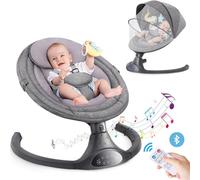 YUMBOT Electric Baby Bouncer, Electric Baby Swing with Music, 5 Rocking Speeds, Bluetooth Swing, Remote Control, 5-Point Harness, Stable Base, Dark Gray