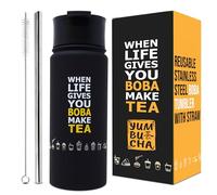 Yumbucha Reusable Stainless Steel Boba Tumbler with Straw - Bubble Tea Tumbler Cup for Boba Pearls or Popping Boba Pearls - Boba Kit and Tea Gifts - Durable Boba Tea Cup - Bubble Tea Kit