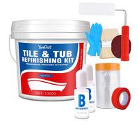 YumCraft White Tile Paint, 1000g Tub and Tile Refinishing Kit with Tools and Hardener - Bath Paint Enamel for Bathroom, Countertop, Wash Basin, Kitchen, Porcelain, Floor, Easy to Use, 55-60sq.ft