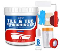 YumCraft White Tile Paint, 500g Tub and Tile Refinishing Kit with Tools and Hardener - Bath Paint Enamel for Bathroom, Countertop, Wash Basin, Kitchen, Porcelain, Floor, Easy to Use, 25-30sq.ft