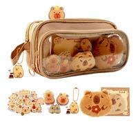 yumcute Capybara Pencil Case, Large-Capacity Multi-Layer Cute Pencils Case, Capybara Stationery Set Include Notes Stickers Brooches Pendants, Back to School Gift for Kids Students Stationery Supply