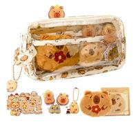 yumcute Capybara Pencil Case, Large-Capacity Multi-Layer Cute Pencils Case, Capybara Stationery Set Include Notes Stickers Brooches Pendants, Back to School Gift for Kids Students Stationery Supply