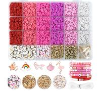 yumcute Clay Beads Bracelet Making Kit, 3000 pcs Jewellery Making Kit, 6 Color Clay Bead Kit, Pink Friendship Bracelet Making Kit, Flat Beads for The Making Necklaces and Earrings, Girl's Gift