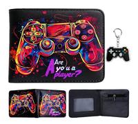 yumcute Gaming Controller PU Leather Wallet for Men Women Teens, Bifold Short Wallet with ID Window, Coin Pocket & Card Holder Slots, Travel Essentials Gift for Gamers with Keychain