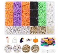 yumcute Halloween Clay Beads Bracelet Making Kit, 3000pcs Jewellery Making Kit, 6 Color Clay Bead Kit, Light Color Friendship Bracelet Making Kit, Flat Beads for the Making Necklace and Earring