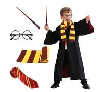 yumcute Magic Costume Cosplay Set for Kids, Wizard Robe Outfits with Wand Scarf Tie Glasses Accessories Boys Girls Magician Costumes Gifts for Halloween World Book Day Cosplay Fancy Dress Party (145)