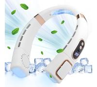 yumcute Neck Fan, 8000 mAh with Cooling Plate Lights Digital Display Portable Hanging Bladeless Wearable Quiet Neck Face Fans Rechargeable 360° Cooling for Adults Women Men Holiday Travel Camping