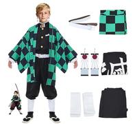 yumcute Tanjiro Cosplay Costume Outfit with Accessories, Anime Cosplay Kimono for Boys Men, Halloween Carnival Party Costume