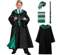 yumcute Wizard Costume Kids Cosplay Set, Magic Robe Outfits with Wand,Scarf,Tie Accessories, Boys Girls Magician Costumes Gifts for World Book Day Cosplay Fancy Dress Party Halloween（135）
