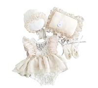 Yumech Newborn Photography Romper Lace Headband Hat Pillow Shoes Set Baby Girl Photo Costume Outfits Infant Princess Jumpsuit Photo Prop
