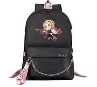 Yumenam Anime Demon Slayer Theme Backpack with USB Charging Port Kimetsu no Yaiba Rengoku Kyoujurou Printing Laptop Backpack School Bag Outdoor Daypacks for Anime Lovers
