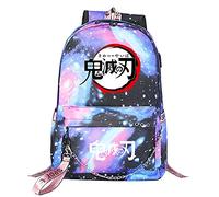 Yumenam Anime Theme Backpack with USB Charging Port Kimetsu no Yaiba Printing Laptop Backpack School Bag Outdoor Sports Daypacks for Anime Demon Slayer Lovers
