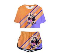 Yumenam Girls Casual Cosplay Tracksuits TANJIRO INOSUKE 3D Printed T-shirt Tops and Shorts 2 PCS Suit Crop Top Tee + Shorts Summer Pyjama Sets for Anime Fans