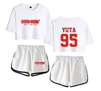 Yumenam Grils KPOP Nct 127 Crop Top + Shorts 2Pcs Pajama Set NEO City Printed Casual Summer White T-Shirt and Shorts Tracksuits Sportwear YUTA MARK JUNGWOO JOHNNY