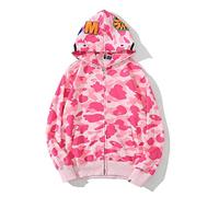 Yumenam Mens Hoodie Shark Head Camo 3D Printed Full Zip Jacket Sweatshirt Camouflage Casual Streetwear Outwear for Men Teen