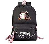 Yumenam Unisex Backpack with USB Charging Port Anime Theme Kimetsu no Yaiba Kamado Nezuko Printing Laptop Black Backpack School Bag Outdoor Daypacks for Anime Demon Slayer Lovers