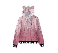Yumenam Unisex Kids Hoodie Tanjirou Nezuko Printed Cat Ears Hooded Sweatshirt Hoody Tops Halloween Cosplay Costume for Demon Slayer Girls Boys