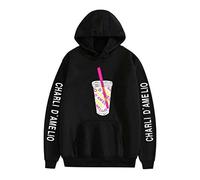 Yumenam Unisex The Hype House Hoodie Long Sleeve Charli D'Amelio Printed Hooded Pullover Tops with Pocket Sportswear Sweatshirt Black