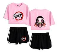 Yumenam Women Crop Top Tee + Shorts 2 PCS Suit Outfits Anime Printing T-shirt Tops and Shorts Casual Tracksuits Summer Fashion Pyjama Sets