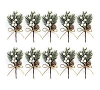 Yumfoz Artificial Red Berry Branches 10 Pack 6 Inch Christmas Picks Spray Artificial Pine Cones Holly Stem Craft, Winter Holiday Floral Picks for Crafts Xmas Tree Ornaments, White