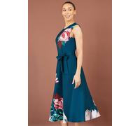 Yumi Women's Abstract Floral Skater Midi Dress in Green | Size: 18