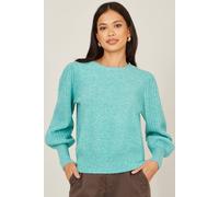 Yumi Women's Aqua Knitted Balloon Sleeve Sea Green Jumper | Size: Medium Yumi Aqua M