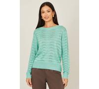 Yumi Women's Aqua Wave Metallic Thread Relaxed Jumper | Size: Small Yumi Aqua S