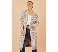 Beige Animal Print Intarsia Long Cardigan Yumi Beige S/M