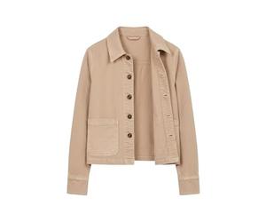 Yumi Beige Canvas Jacket with Patch Pockets, 90% Cotton 8% Polyester 2% Spandex, 58cm Length (UK, Numeric, 16, Regular, Regular, Cream)