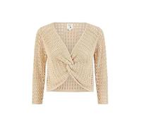 Yumi Beige Cotton Crochet Knitted Top (UK, Alpha, S, Regular, Regular, Beige)