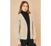 Yumi Beige Edge To Edge Cardigan With Flower Detail Sleeves Beige