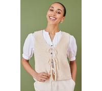 Yumi Women's Beige Knitted Tie Detail Knitted Waistcoat | Size: Large Yumi Beige L