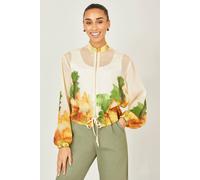 Yumi Women's Beige Printed Lightweight Modal Bomber Jacket | Size: 12 Yumi Beige 12