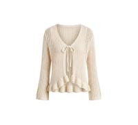 Yumi Beige Tie Front Pointelle Cardigan