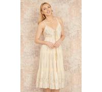 Yumi Beige Viscose Paisley Print Lace Trim Midi Sun Dress Beige 16