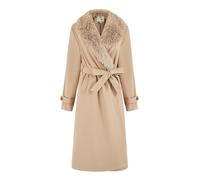 Yumi Beige Wrap Around Coat With Faux Fur Collar 8 Cream