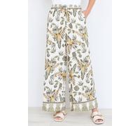Yumi Women's Bird Print Viscose Wide Leg Trousers in Cream | Size: Medium Yumi Cream M