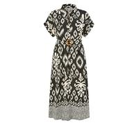 Yumi Black Abstract Geo Print Relaxed Midi Shirt Dress with Belt