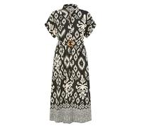 Yumi Black Abstract Geometric Print Midi Shirt Dress, Button-Up Design with Belt, 124.5cm Length (UK, Numeric, 22, Regular, Regular, Black)