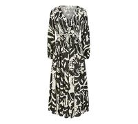 Yumi Black Abstract Print Ruched Midi Dress with Long Sleeves (UK, Numeric, 10, Regular, Regular, Black)