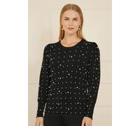 Yumi Women's Black All Over Pearl Knitted Jumper | Size: Small Yumi Black S